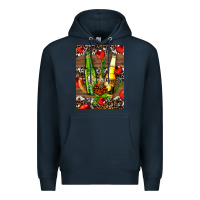 Navy beer bottles with wheat and barley Premium Hoodie - AdoDesignShop