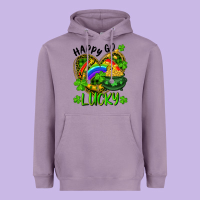Heavyweight Hoodie Happy Go Lucky Pot Of Gold And Rainbow Heart