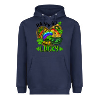 Navy Happy Go Lucky Pot Of Gold And Rainbow Heart Heavyweight Hoodie - RanaPortraitStore