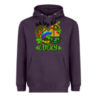 Plum Happy Go Lucky Pot Of Gold And Rainbow Heart Heavyweight Hoodie - RanaPortraitStore