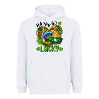 White Happy Go Lucky Pot Of Gold And Rainbow Heart Heavyweight Hoodie - RanaPortraitStore