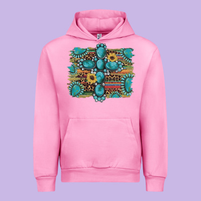 Western Gemstone Cross Sunflowers Serape Leopard Glitter Urban Hoodie Designed By Artiststas