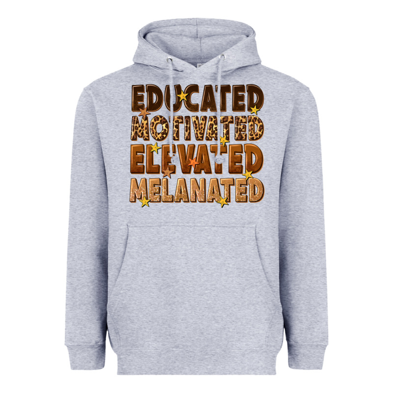 Melanin Educated Motivated Elevated Melanated Heavyweight Hoodie by texasbilliewilder | Teevron