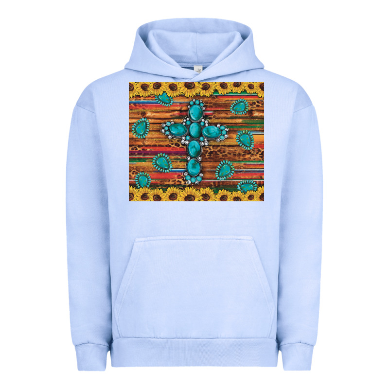 Western Gemstone Cross Sunflowers Leopard Serape Glitter Wooden Tumble Urban Hoodie by Artiststas | Teevron