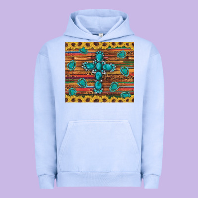 Western Gemstone Cross Sunflowers Leopard Serape Glitter Wooden Tumble Urban Hoodie Designed By Artiststas