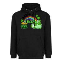 Black Happy Go Lucky Rainbow Shamrocks And Pot Of Gold Heavyweight Hoodie - RanaPortraitStore