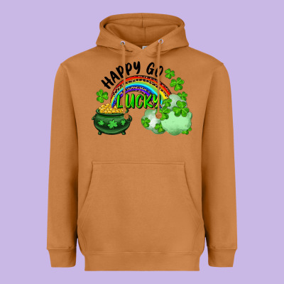 Heavyweight Hoodie Happy Go Lucky Rainbow Shamrocks And Pot Of Gold