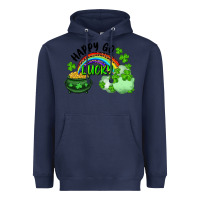 Navy Happy Go Lucky Rainbow Shamrocks And Pot Of Gold Heavyweight Hoodie - RanaPortraitStore