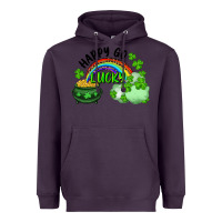 Plum Happy Go Lucky Rainbow Shamrocks And Pot Of Gold Heavyweight Hoodie - RanaPortraitStore