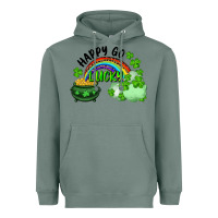 Sage Happy Go Lucky Rainbow Shamrocks And Pot Of Gold Heavyweight Hoodie - RanaPortraitStore
