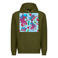 Army Green summer and octopus seamless pattern Premium Hoodie - BundleAndBundleShop