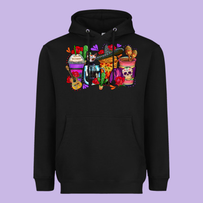 Day Of The Dead Coffee Cups Heavyweight Hoodie Designed By Zillion Design Studio