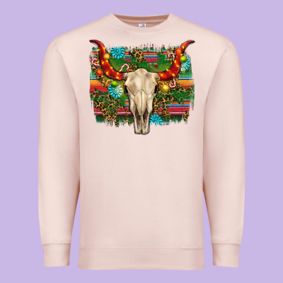 Western Christmas Bull Skull Premium Sweatshirt Designed By Ranaportraitstore