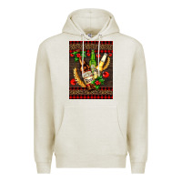 Oatmeal Heather beer bottles with mistletoe Premium Hoodie - AdoDesignShop