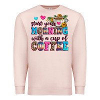 Pale Pink start your morning with a cup of coffee Premium Sweatshirt - Zillion Design Studio