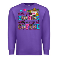Purple start your morning with a cup of coffee Premium Sweatshirt - Zillion Design Studio