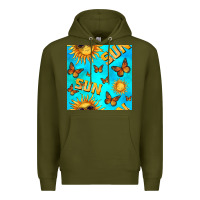 Army Green sun with butterfly seamless pattern Premium Hoodie - BundleAndBundleShop