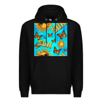 Black sun with butterfly seamless pattern Premium Hoodie - BundleAndBundleShop