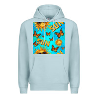 Blue Mist sun with butterfly seamless pattern Premium Hoodie - BundleAndBundleShop