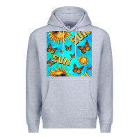 Heather Grey sun with butterfly seamless pattern Premium Hoodie - BundleAndBundleShop