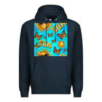 Navy sun with butterfly seamless pattern Premium Hoodie - BundleAndBundleShop