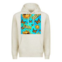 Oatmeal Heather sun with butterfly seamless pattern Premium Hoodie - BundleAndBundleShop