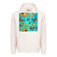 Pale Pink sun with butterfly seamless pattern Premium Hoodie - BundleAndBundleShop