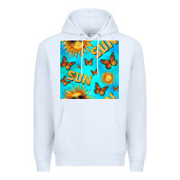 White sun with butterfly seamless pattern Premium Hoodie - BundleAndBundleShop