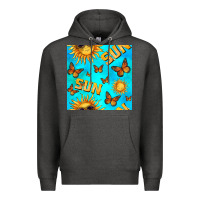 Charcoal Heather sun with butterfly seamless pattern Premium Hoodie - BundleAndBundleShop