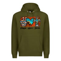 Army Green peace love jesus Premium Hoodie - JahusDesignShop