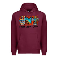 Burgundy peace love jesus Premium Hoodie - JahusDesignShop