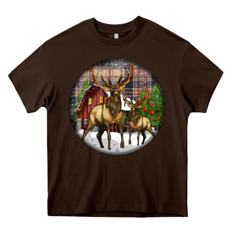 Elk Buck Deer Christmas Heavy Core Tee by LillyAllenDesigns | Teevron