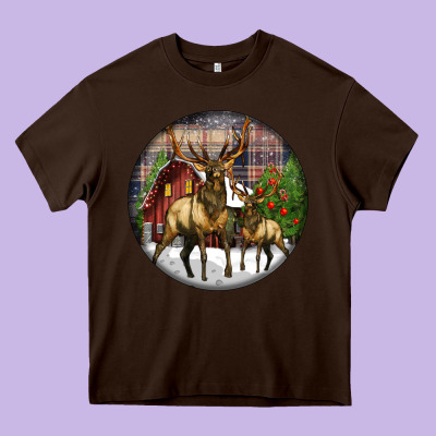 Elk Buck Deer Christmas Heavy Core Tee Designed By Lillyallendesigns