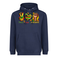 Navy peace love juneteenth Heavyweight Hoodie - texasbilliewilder
