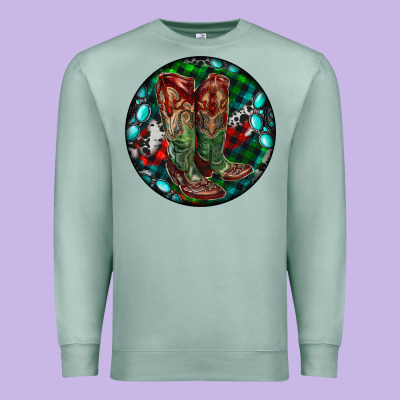 Christmas Cowboy Boots Premium Sweatshirt Designed By Ranaportraitstore