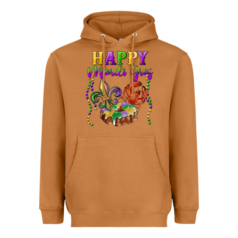 Happy Mardi Gras Fleur De Lis King Cake Crawfish Heavyweight Hoodie by RanaPortraitStore | Teevron