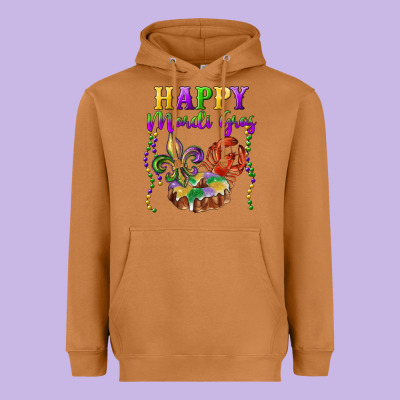 Heavyweight Hoodie Happy Mardi Gras Fleur De Lis King Cake Crawfish
