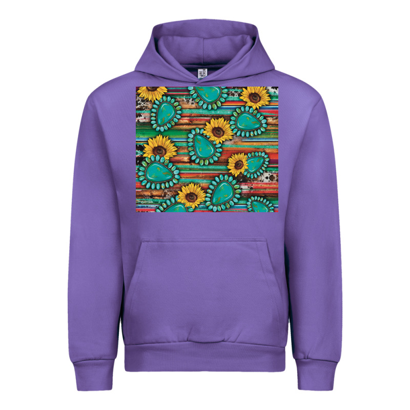 Western Gemstone Sunflowers Serape Cowhide Glitter Wooden Urban Hoodie by Artiststas | Teevron