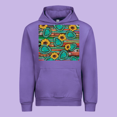 Western Gemstone Sunflowers Serape Cowhide Glitter Wooden Urban Hoodie Designed By Artiststas