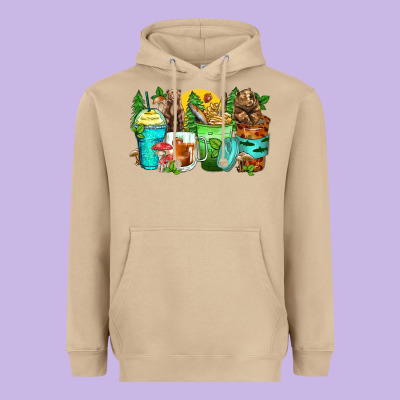 Bear Coffee Cups Heavyweight Hoodie Designed By Zillion Design Studio
