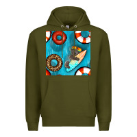 Army Green koala at the pool seamless pattern Premium Hoodie - BundleAndBundleShop