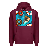 Burgundy koala at the pool seamless pattern Premium Hoodie - BundleAndBundleShop
