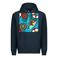 Navy koala at the pool seamless pattern Premium Hoodie - BundleAndBundleShop