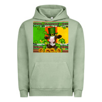 Pigment Oil Green saint patricks cow and hat with sunflower and shamrock Urban Hoodie - Artiststas
