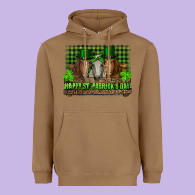 Heavyweight Hoodie happy st. patrick's day horses with leprechaun hat and bandana