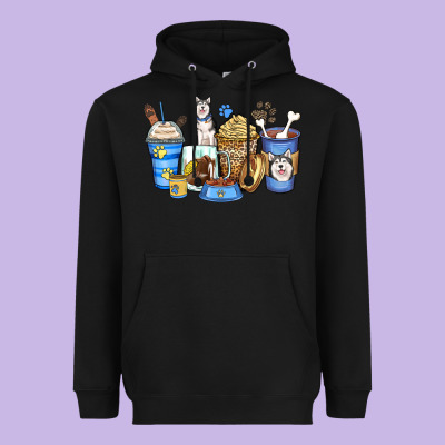 Siberian Husky Coffee Cups Heavyweight Hoodie Designed By Zillion Design Studio
