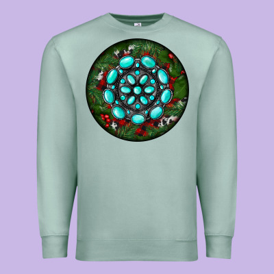 Christmas Round Turquoise Gemstone Premium Sweatshirt Designed By Ranaportraitstore