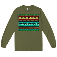 Army Green turquoise horse and bullskull aztec  pattern Long Sleeve Tee - BarkalooDesign