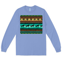 Colony Blue turquoise horse and bullskull aztec  pattern Long Sleeve Tee - BarkalooDesign