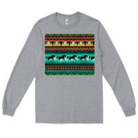 Heather Grey turquoise horse and bullskull aztec  pattern Long Sleeve Tee - BarkalooDesign